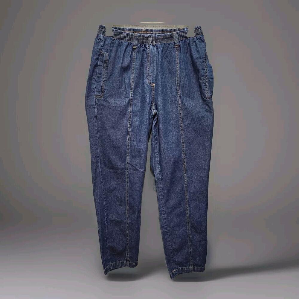 Roamans 14W Denim Cotton Jeans Elastic Waist Relaxed Fit Blue Pull On